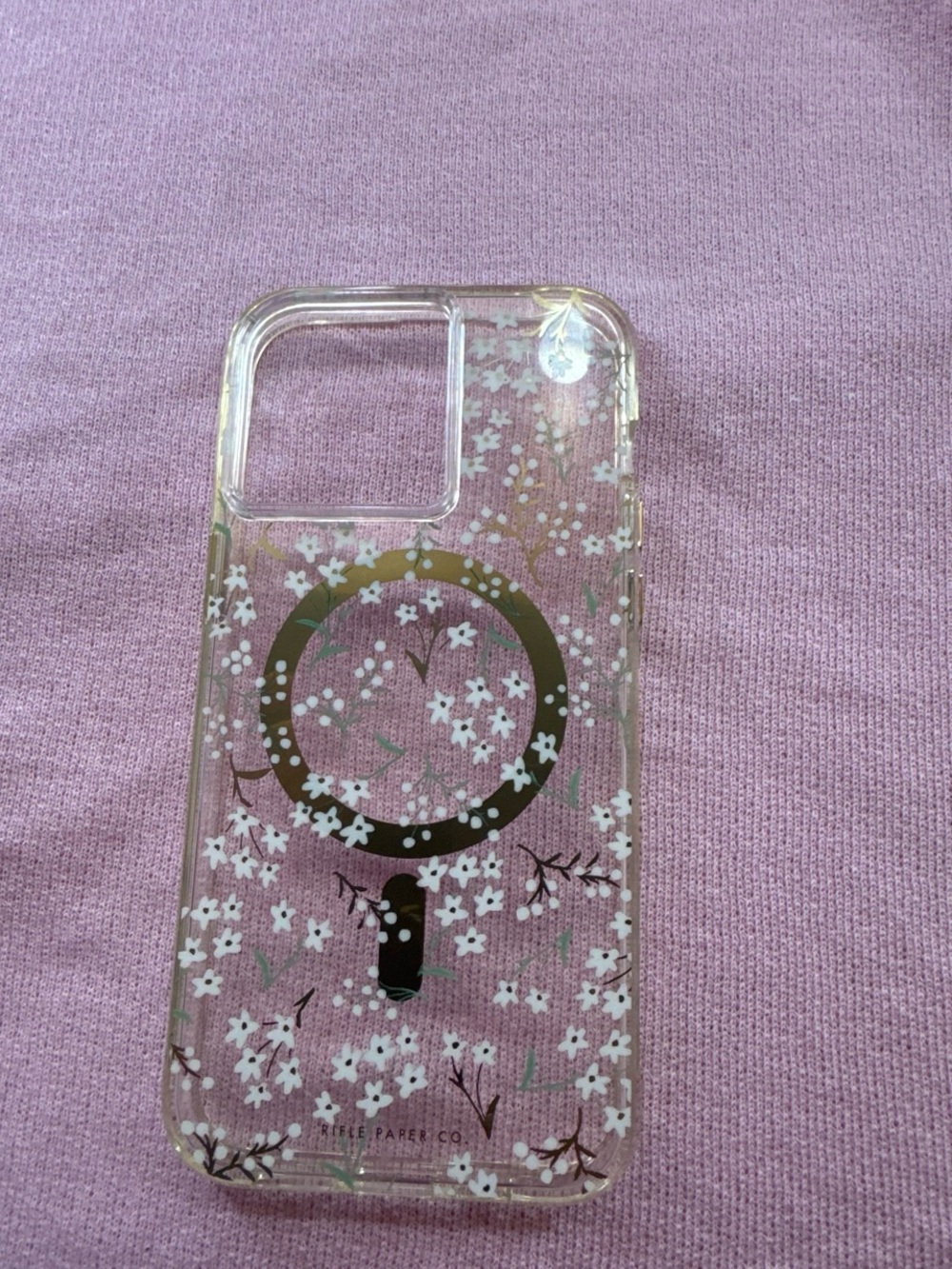 Rifle Paper Co. Clear Floral Phone Case with Gold Feminine Emblem